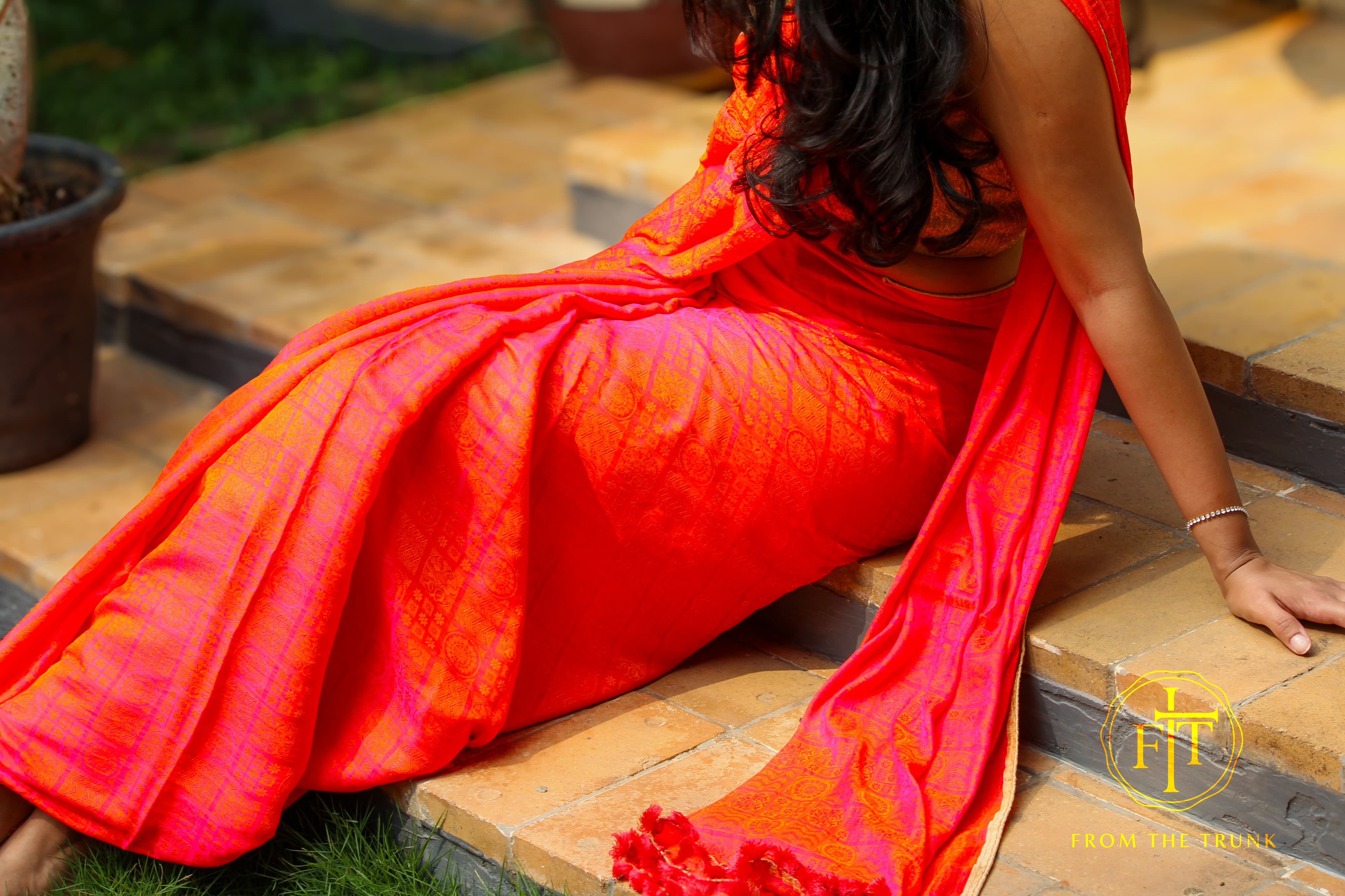 Coral Sunrise Chiffon Georgette Saree
