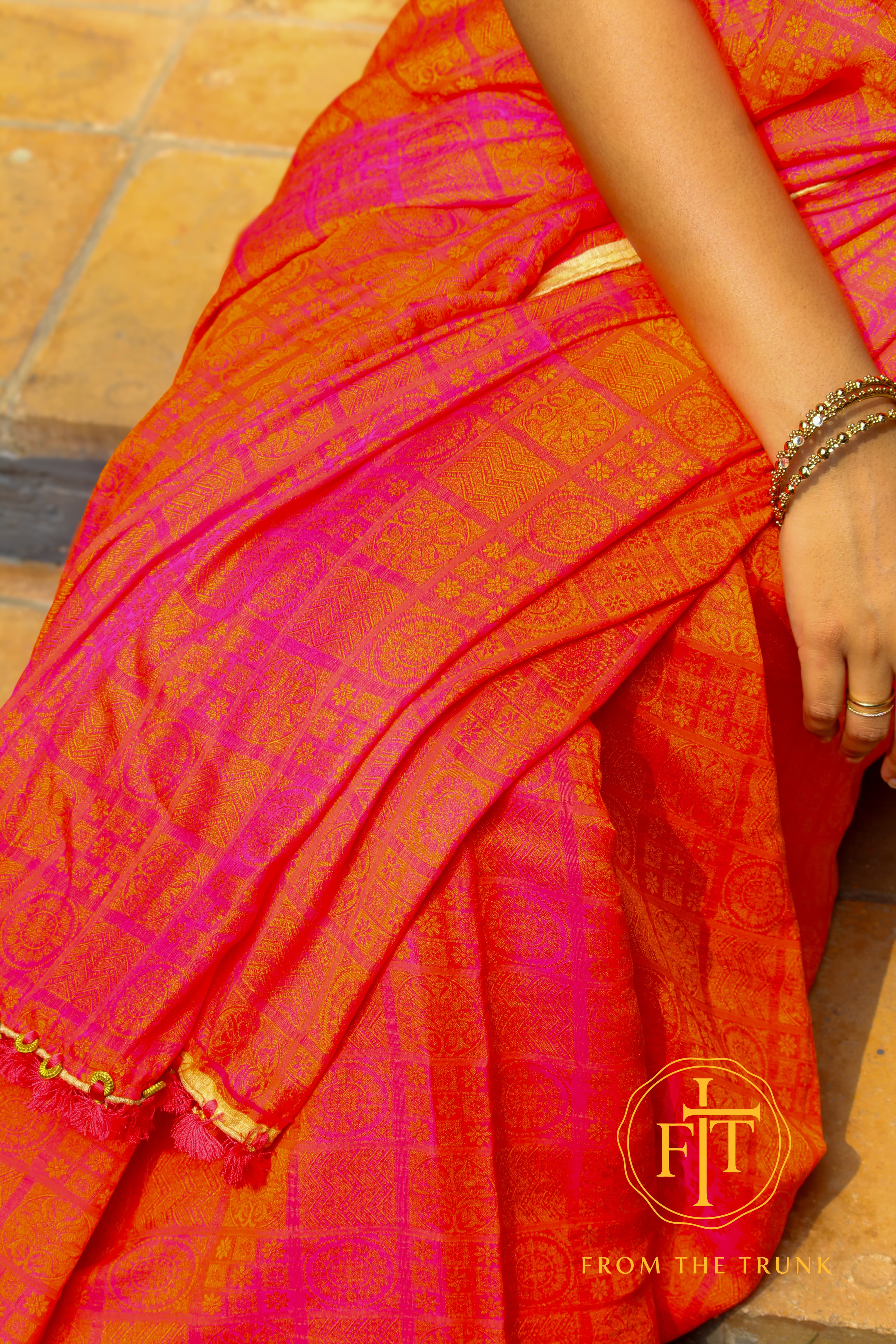 Coral Sunrise Chiffon Georgette Saree