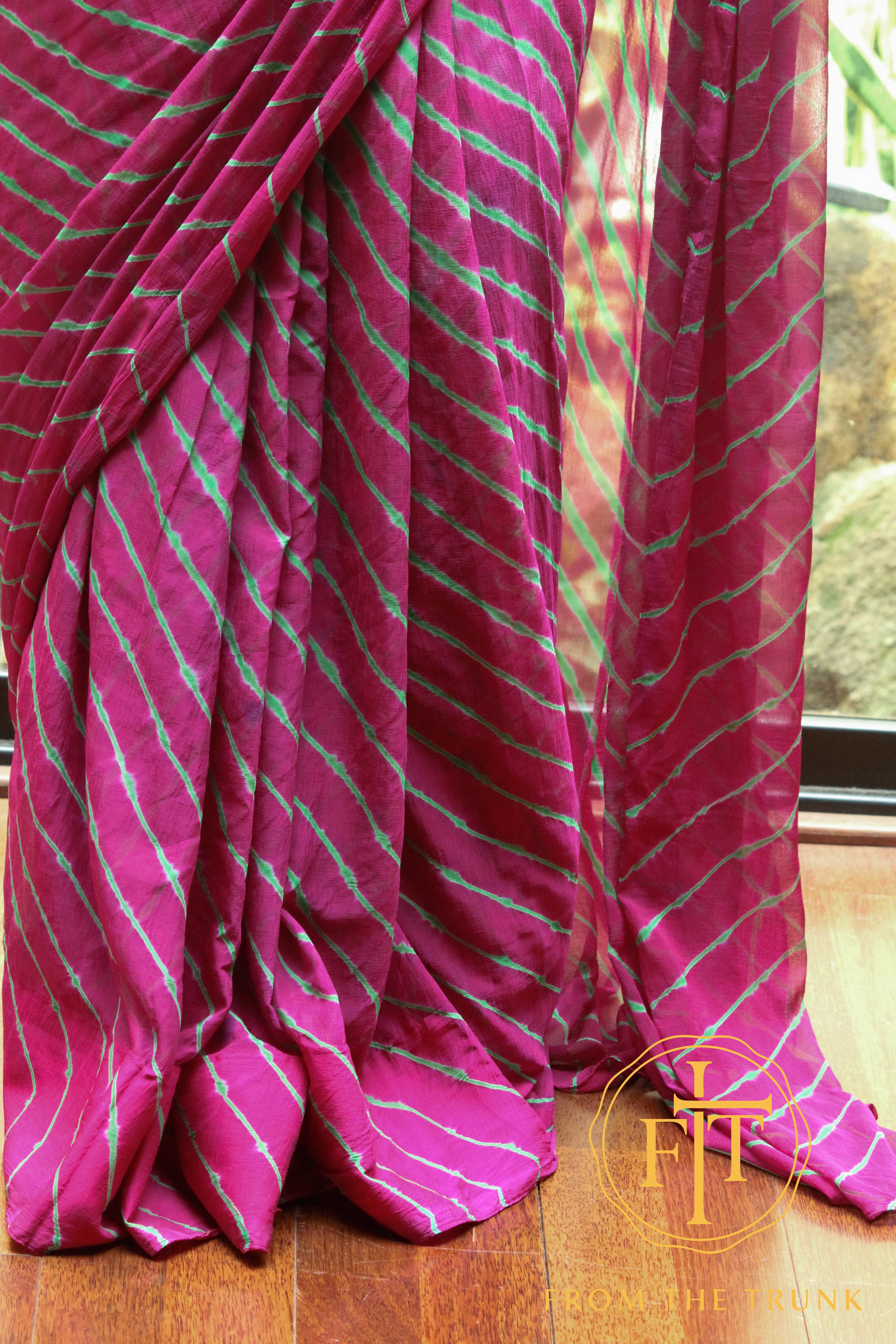 Rose Vine Stripe Chiffon Saree