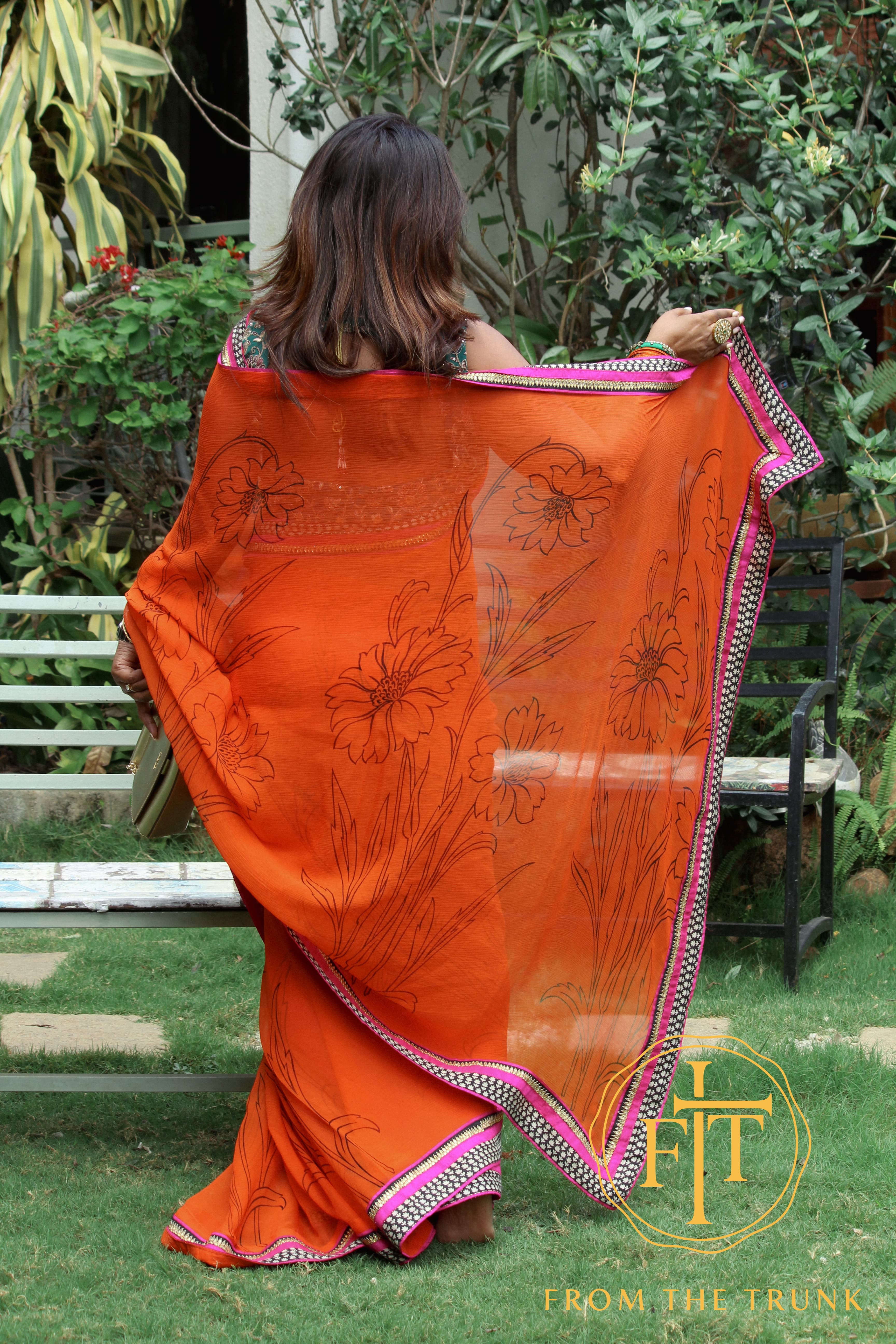 Tangerine Noir Floral Border Weave