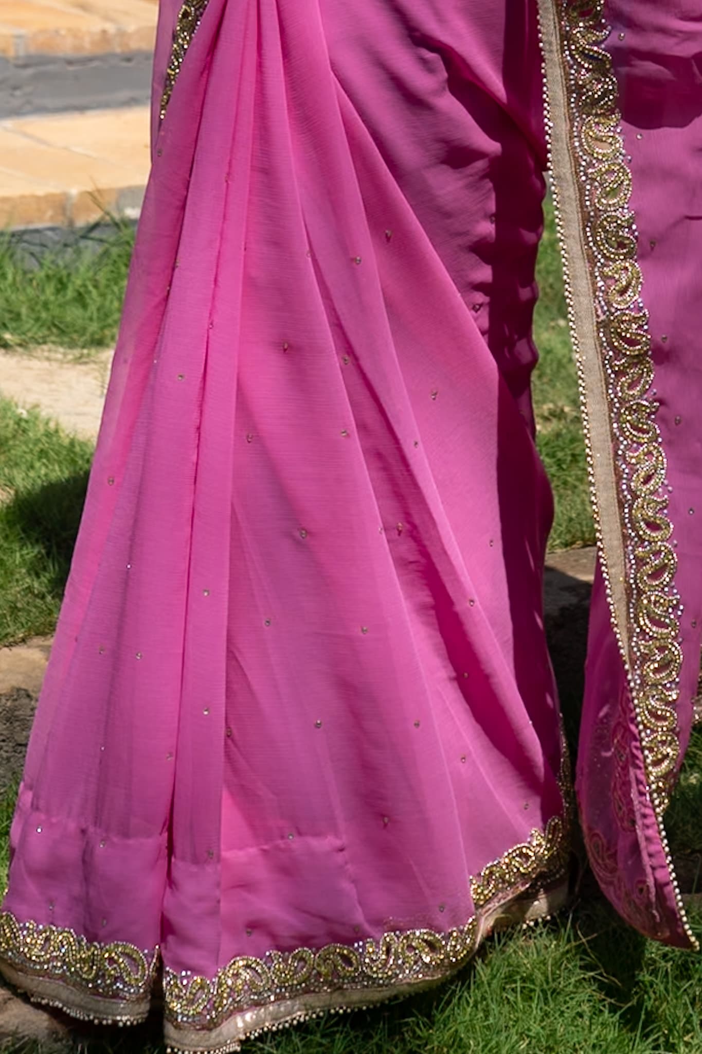 A restored silk saree styled for a modern wardrobe