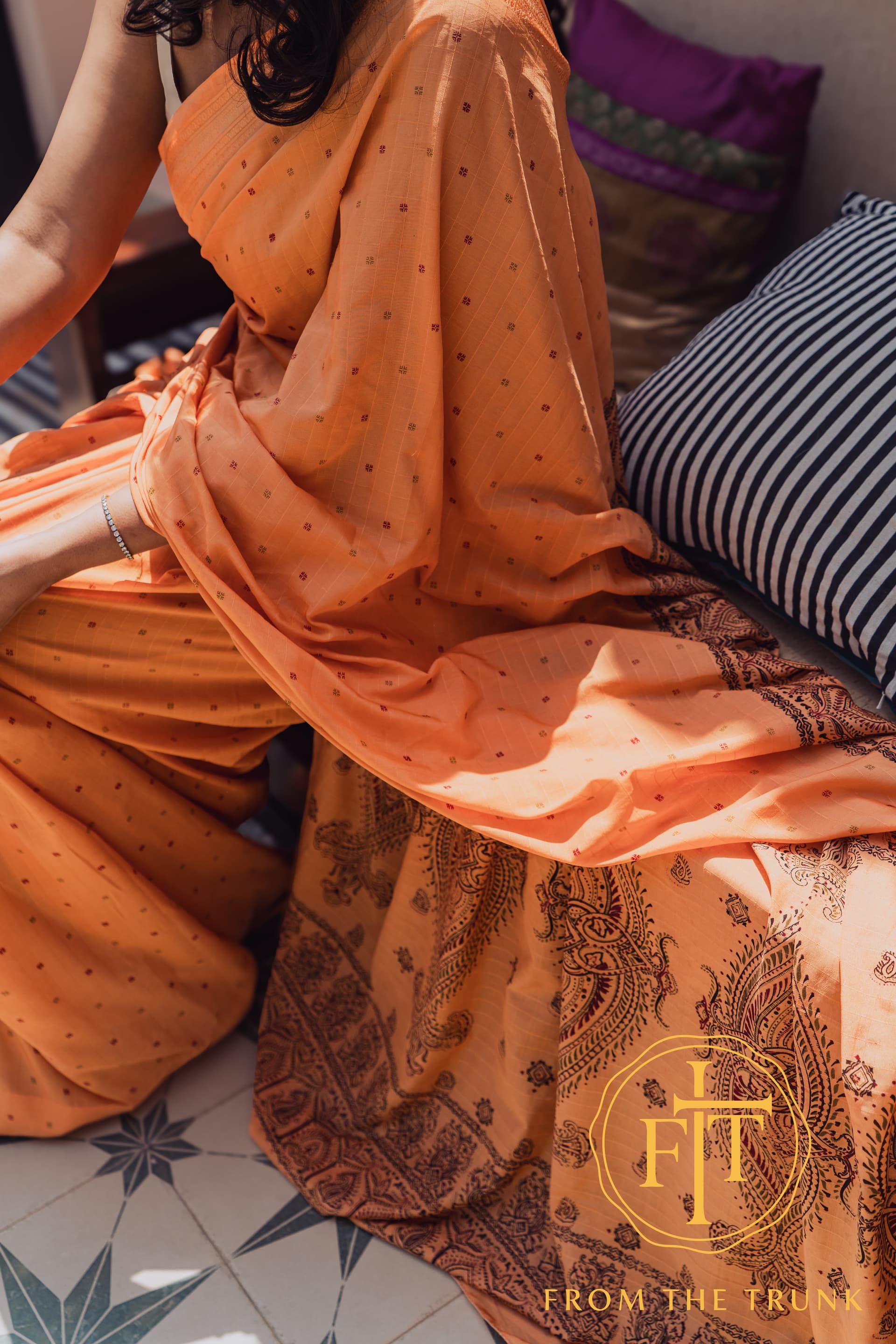 Midnight Kesari Cotton Drape shown as a pre-loved saree, Silk